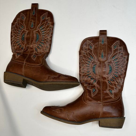 Coconuts Shoes - Coconuts by Matisse Bandera Faux Leather Teal Brown Western Boots
